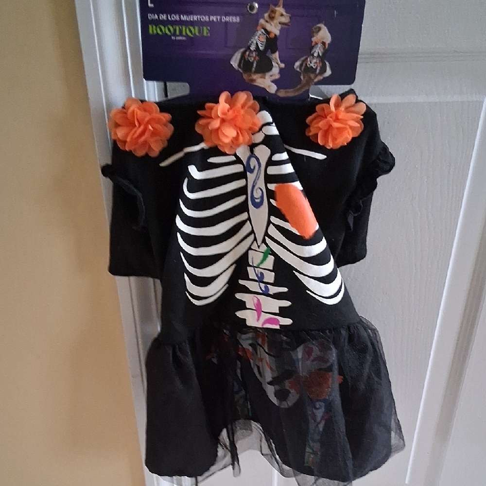 Dog Skeleton Dress with Orange Flowers